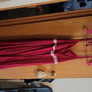 Elegant Red Lace Trim Dress